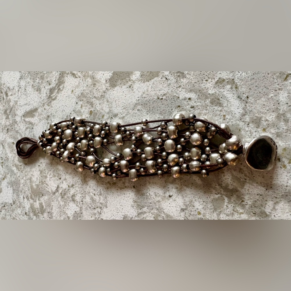 UNO de 50 Crazy Goat Silver plated Leather Multi-Strand Bead Bracelet